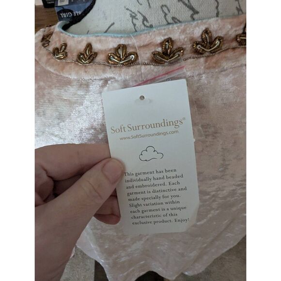 Soft Surroundings Velvet Moroccan Boho Beaded Embellished Blouse Women's L NEW - Picture 3 of 6